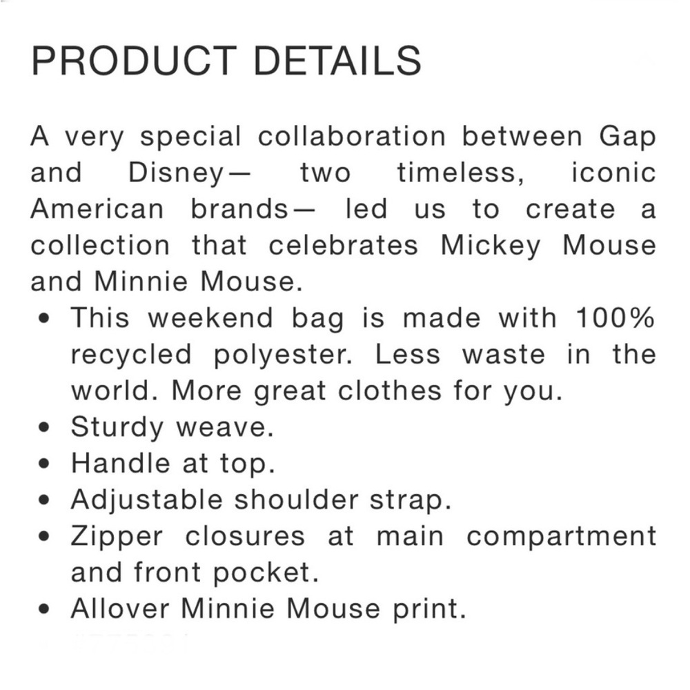 ‼️❌FINAL PRICE DROP❌‼️GAP X DISNEY MINNIE MOUSE WEEKENDER Travel Bag LAST ONE! - Picture 5 of 8